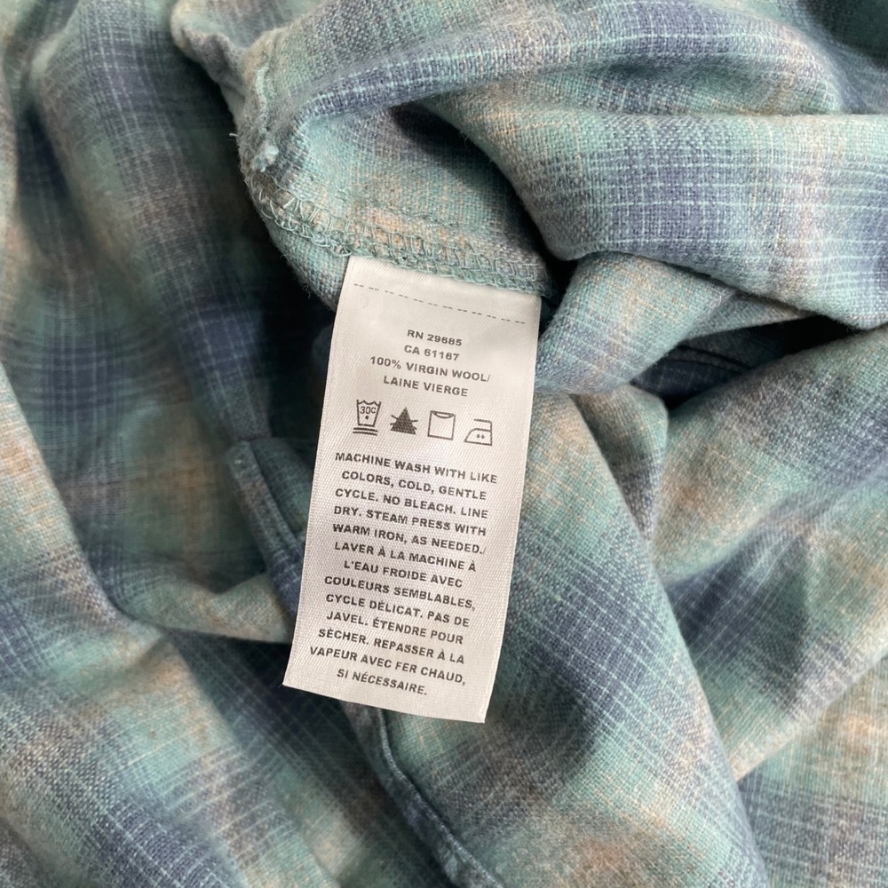 Pendleton Blue Teal Plaid 100% Virgin Wool Button Down Shirt Womens Small EUC - Picture 4 of 6